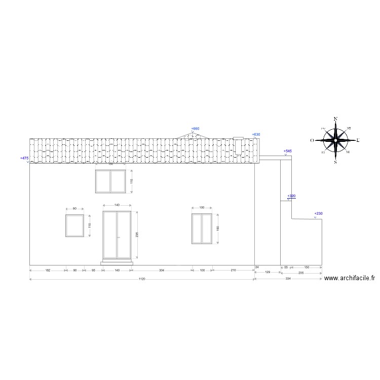 Facade sud. Plan de 0 pièce et 0 m2