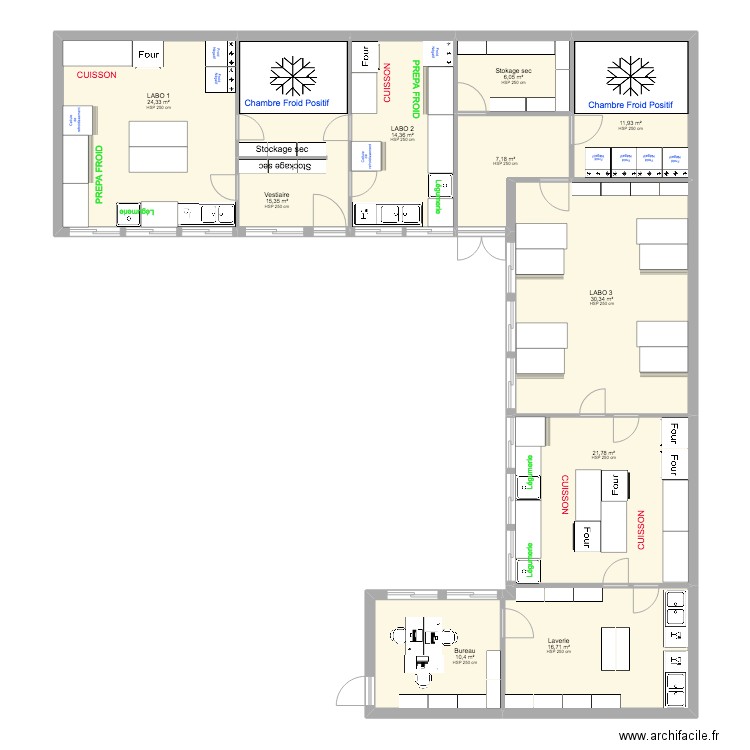 Labos Bagnolet . Plan de 10 pièces et 158 m2