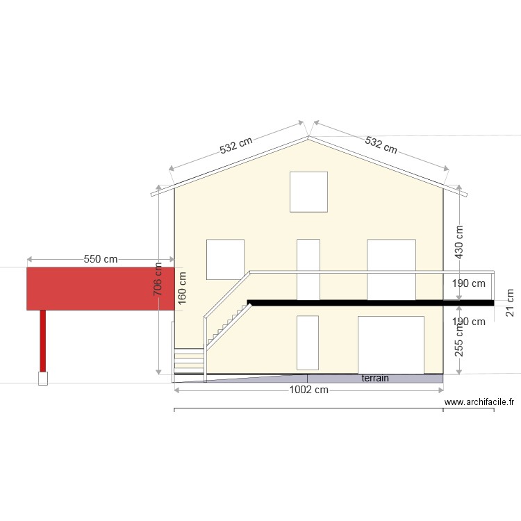 maison facade sud cotée. Plan de 0 pièce et 0 m2