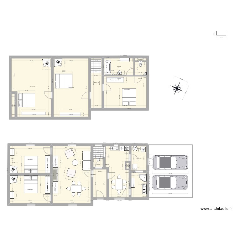 MAISON RDC & N+1 meublée. Plan de 12 pièces et 184 m2