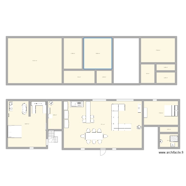 Torchamp. Plan de 15 pièces et 270 m2