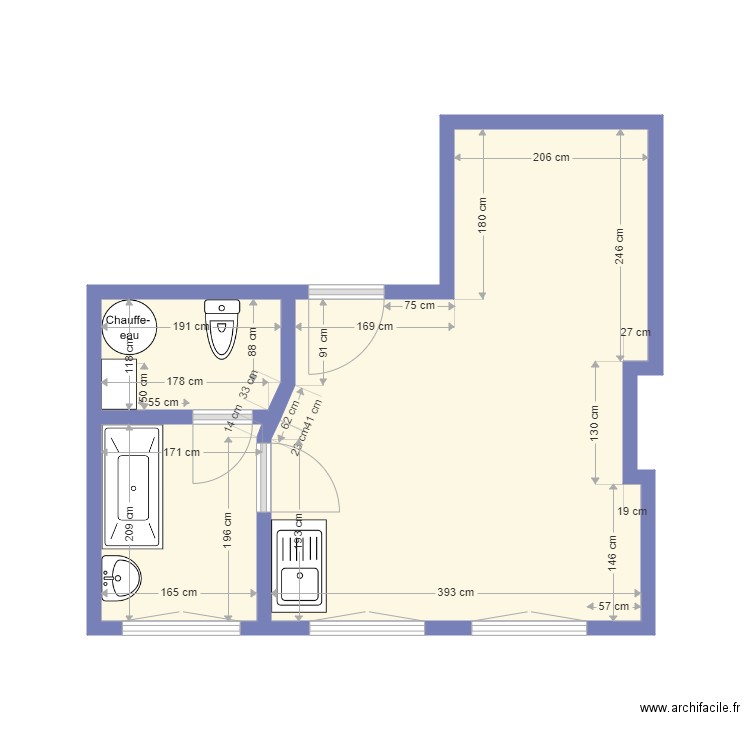 studio lille Justine. Plan de 3 pièces et 22 m2