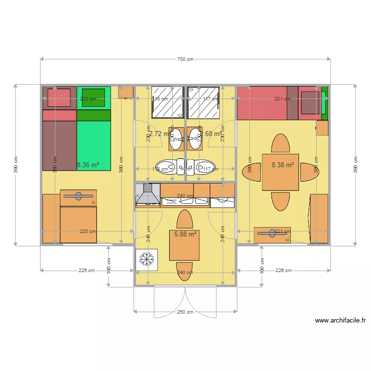 MODELE MONTANA 29M2 CONFIGURATION CHAMBRES DE JOUR ET DE NUIT. Plan de MODELE MONTANA 29M2 CONFIGURATION CHAMBRES DE JOUR ET DE NUIT. Plan de