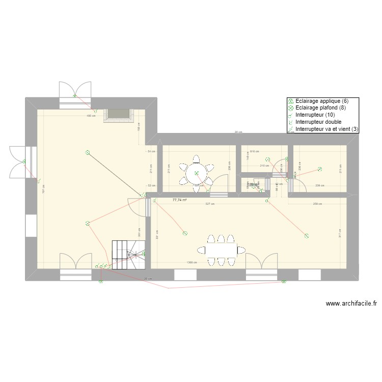 Plan ECL RDC. Plan de 2 pièces et 78 m2