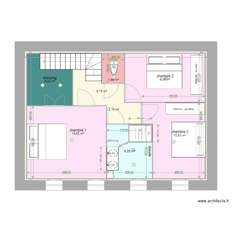 Mayeur 1er étage . Plan de 8 pièces et 58 m2