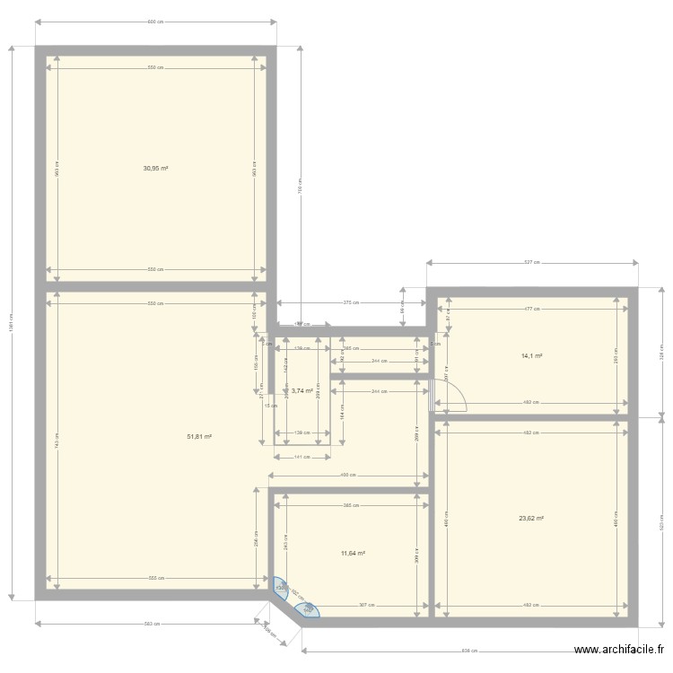 plan avec parcelle voisine ind 14. Plan de 13 pièces et 271 m2