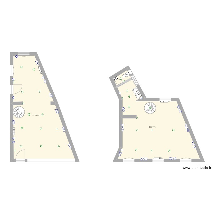 LA FAYETTE. Plan de 2 pièces et 65 m2