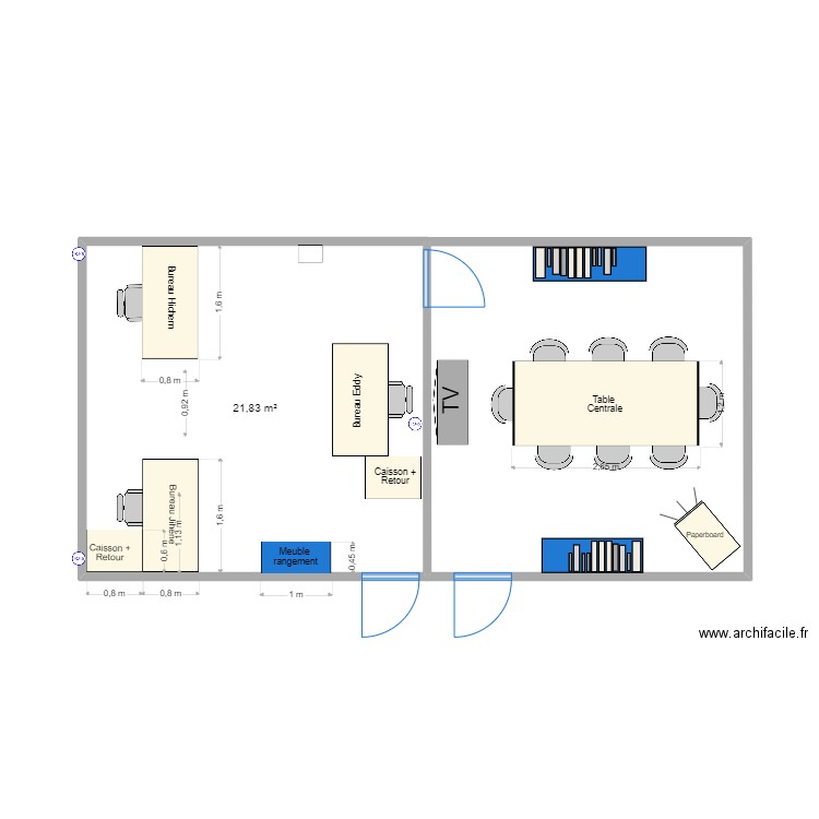 Bureau projet V2. Plan de 2 pièces et 42 m2