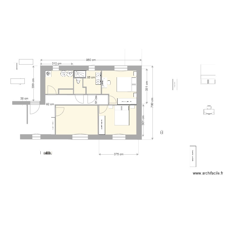Guillaume Chambre 11. Plan de 5 pièces et 42 m2