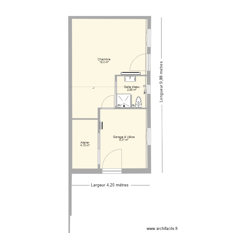 Cabanon . Plan de 5 pièces et 36 m2