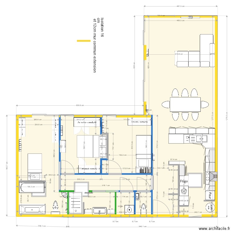 Plan Aménagé Partie Existante . Plan de 0 pièce et 0 m2