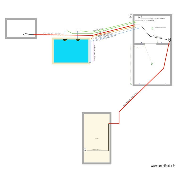 Local technique piscine M. JOURDAIN. Plan de 4 pièces et 128 m2