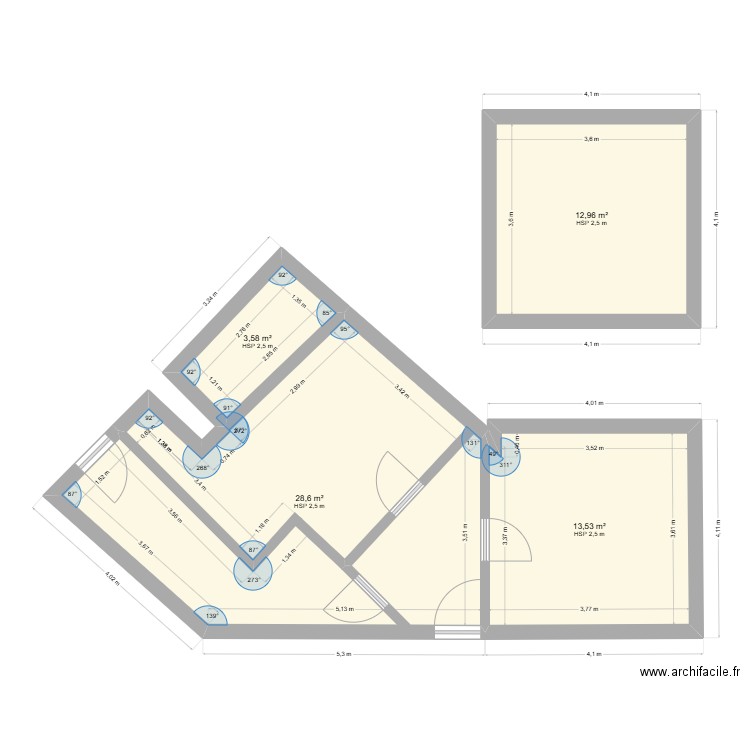 impasse. Plan de 4 pièces et 59 m2