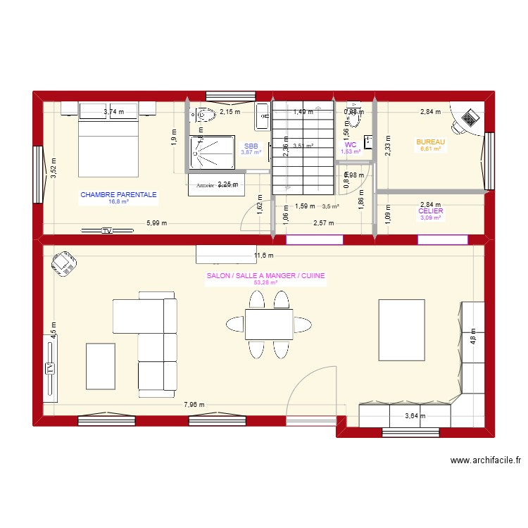 teste 1. Plan de 8 pièces et 92 m2