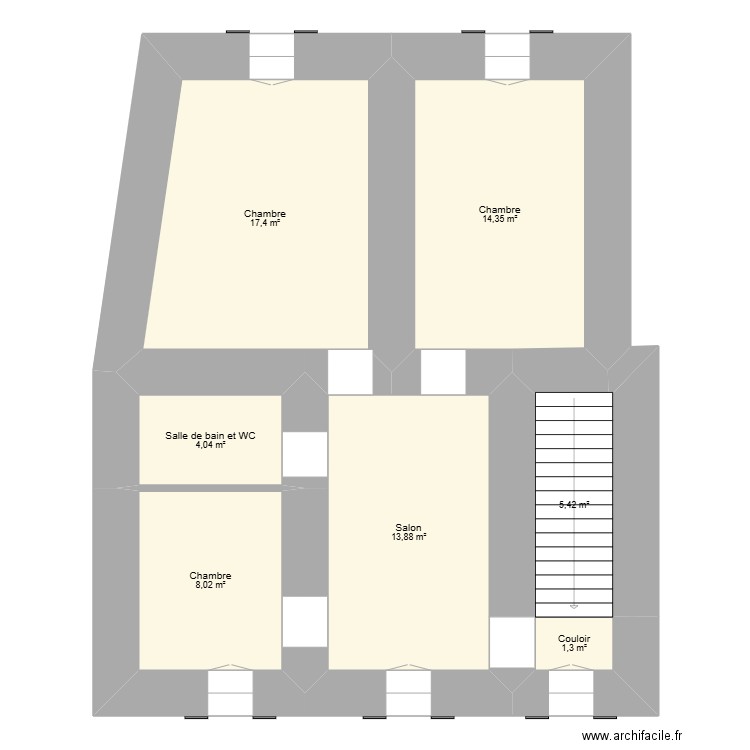 MARTELLI Jean Laurent R+1. Plan de 7 pièces et 64 m2