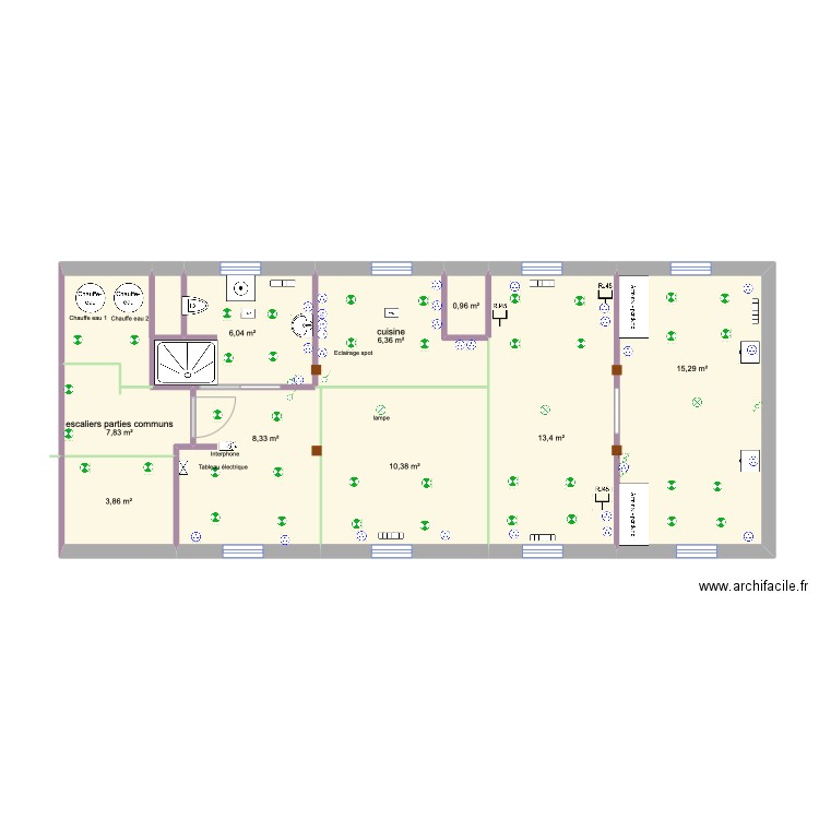 grenier version 2elec. Plan de 9 pièces et 72 m2