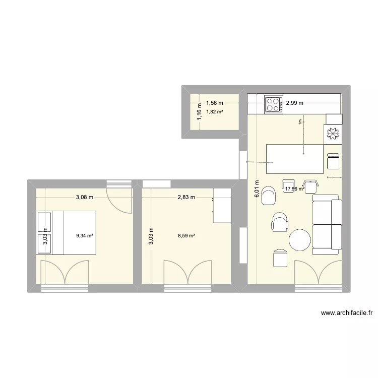 appart. Plan de 4  et 38 m²