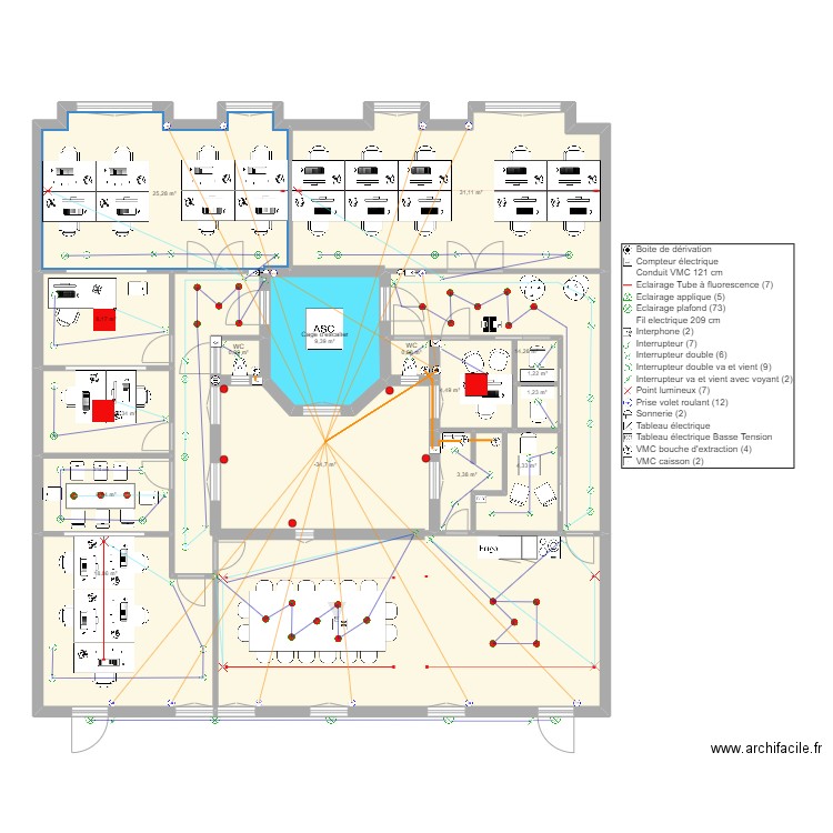 276 PRADO 1er étage - Eclairage + VMC + VR. Plan de 16 pièces et 157 m2