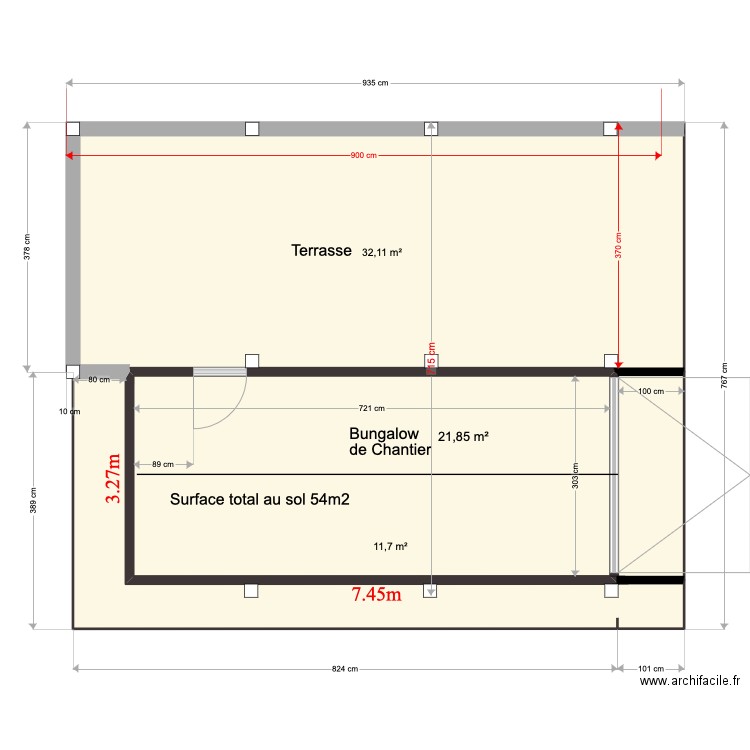 Surface de garage extérieur . Plan de 3 pièces et 66 m2