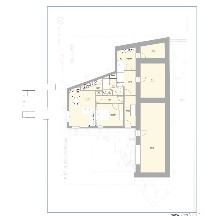 Pomeirols Sous Sols. Plan de 14 pièces et 143 m2