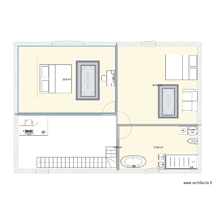 Maison etage. Plan de 4 pièces et 64 m2
