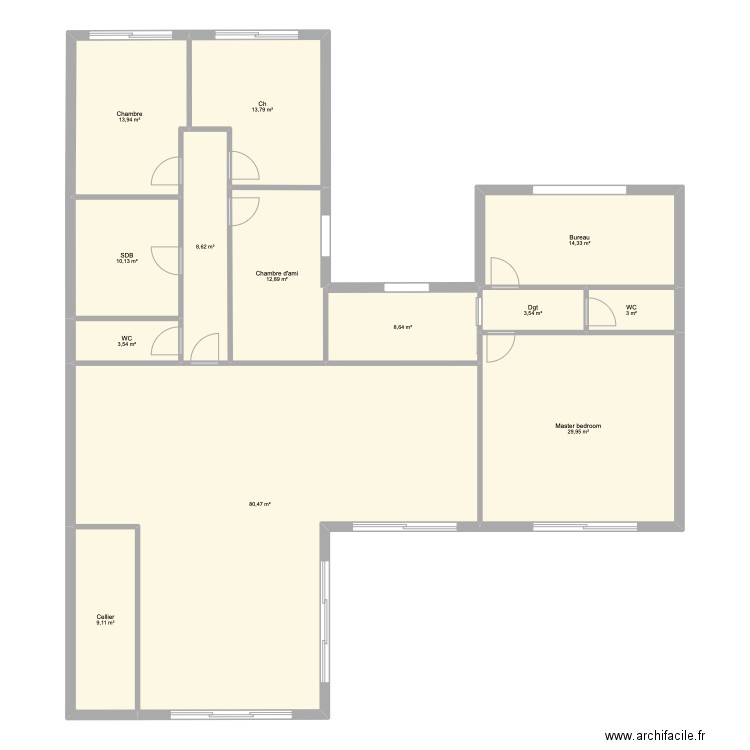 APS 3 version 2 petit couloir . Plan de 13 pièces et 212 m2