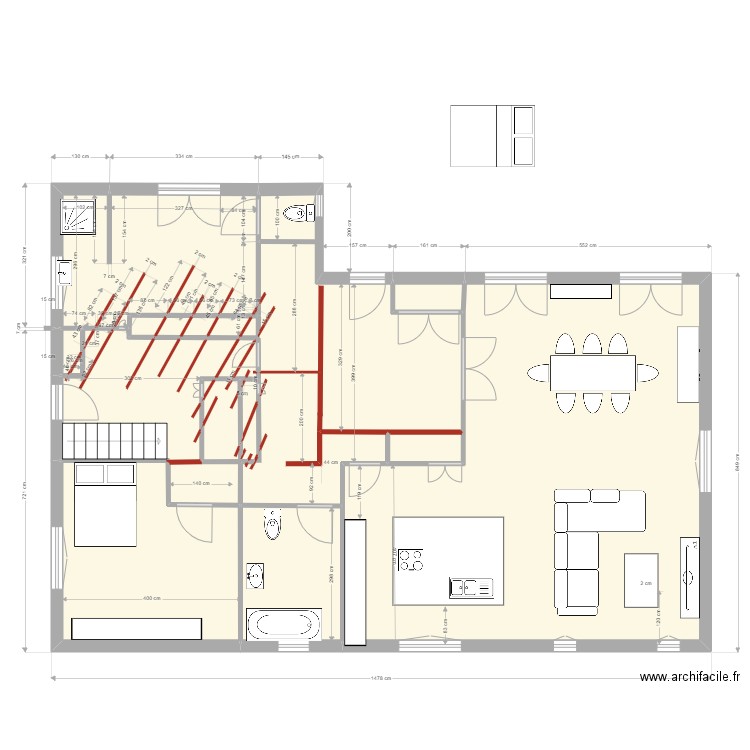                    Yvrac RDC Existant 03 02+avancement  05 04. Plan de 20 pièces et 121 m2