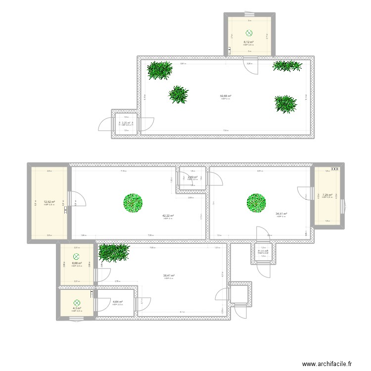 capacité. Plan de 13 pièces et 225 m2