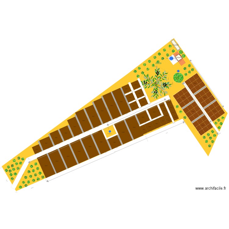 Jardin partagé V10 poulailler haie forage 1645. Plan de 2 pièces et 24 m2