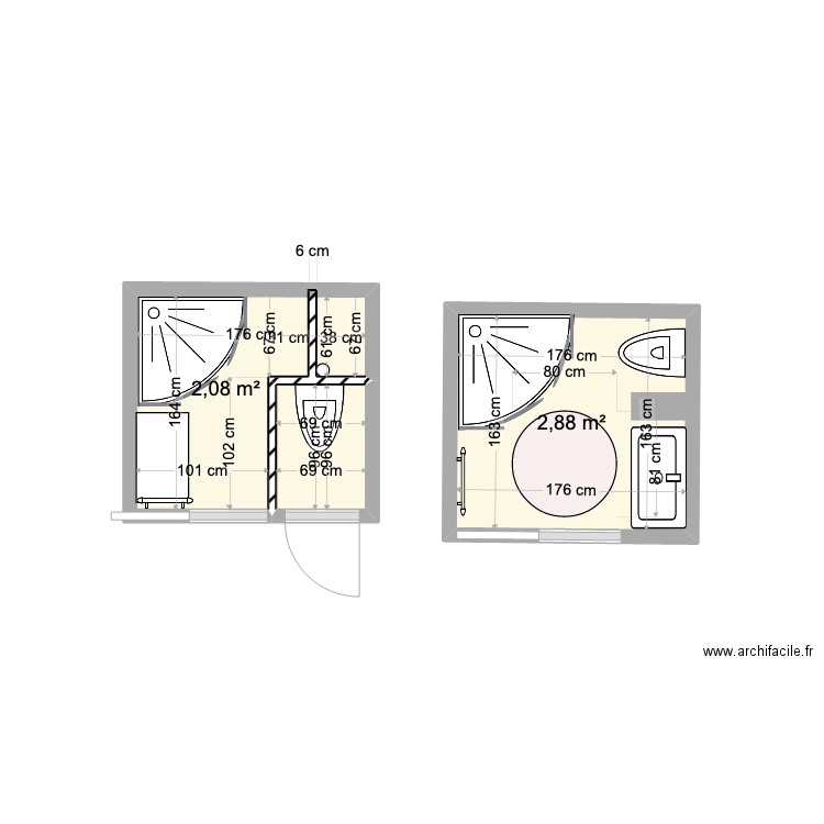 sdb le Pleynet. Plan de 3 pièces et 6 m2