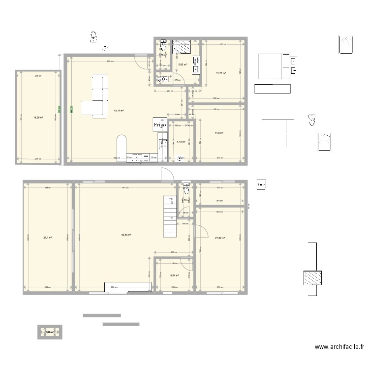 NIVEAU 1. Plan de 13 pièces et 188 m2
