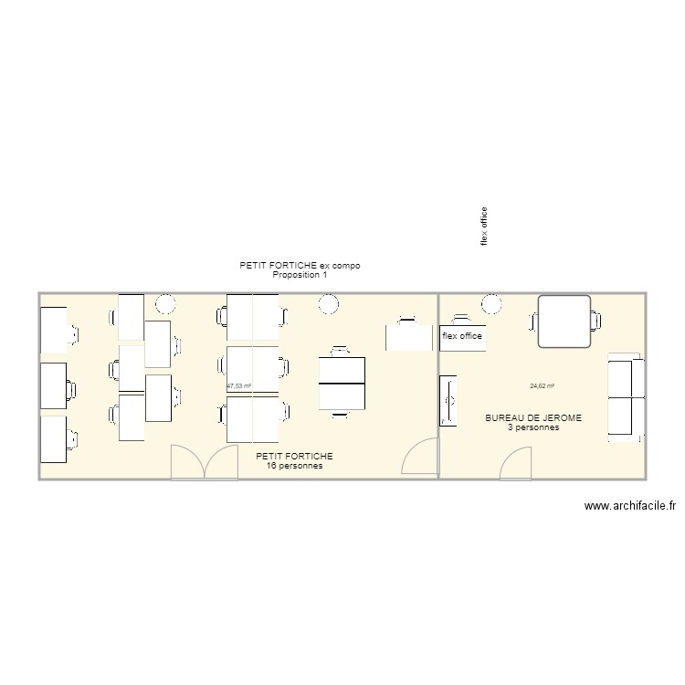 PETIT FORTICHE 6eme étage ex Compo propal 1. Plan de 2 pièces et 72 m2