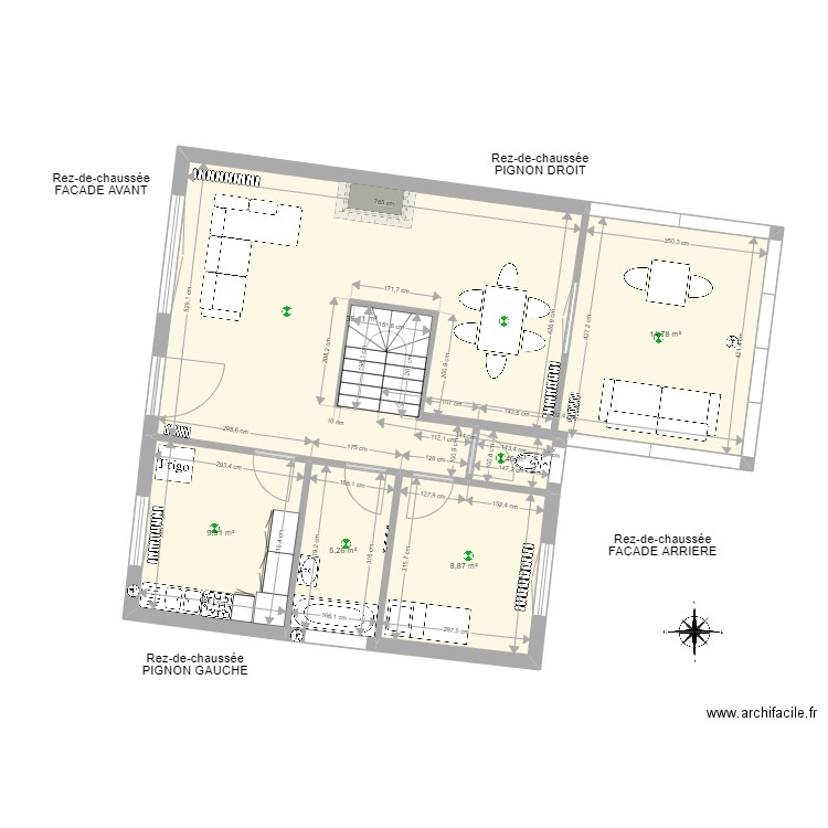 plan Rez-de-chaussée Touati. Plan de 6 pièces et 78 m2