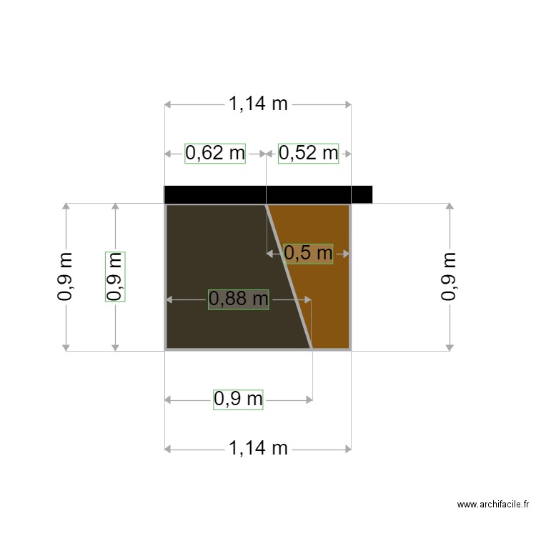 ilot cuisine. Plan de 2 pièces et 1 m2