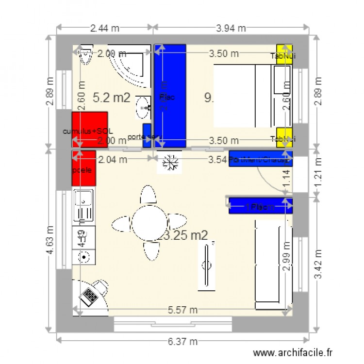 1chambres  40m2   . Plan de 0 pièce et 0 m2