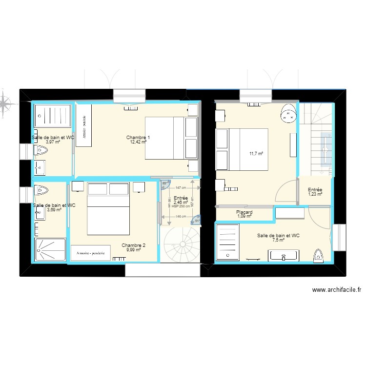 Gites. Plan de 12 pièces et 118 m2