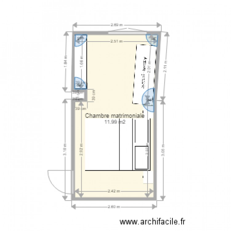 Chambre matrimoniale. Plan de 0 pièce et 0 m2