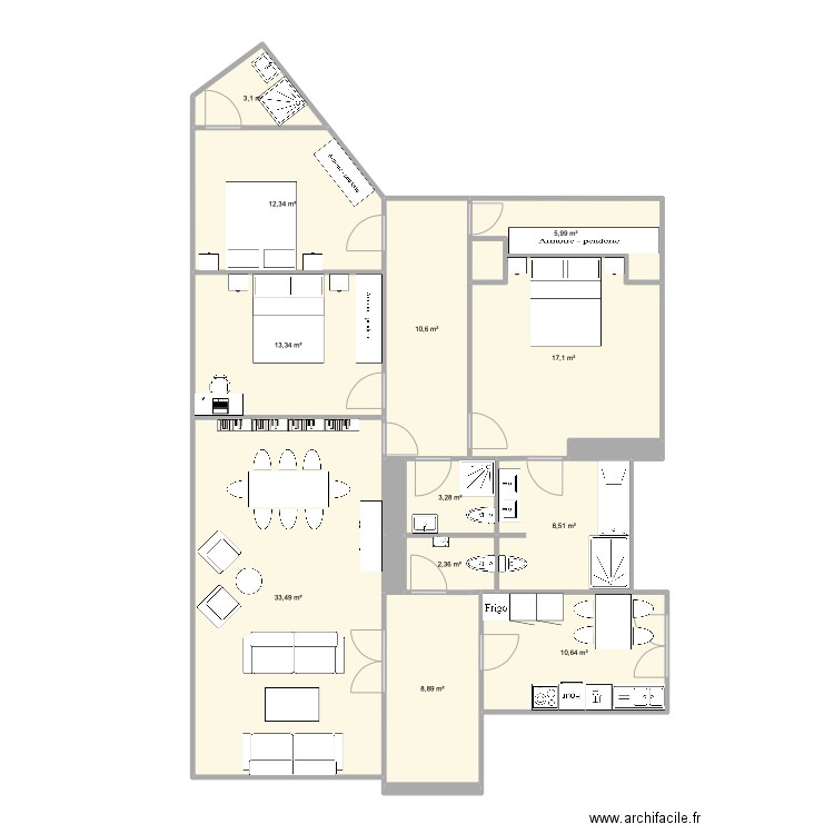 CVP PP - V3. Plan de 15 pièces et 131 m2