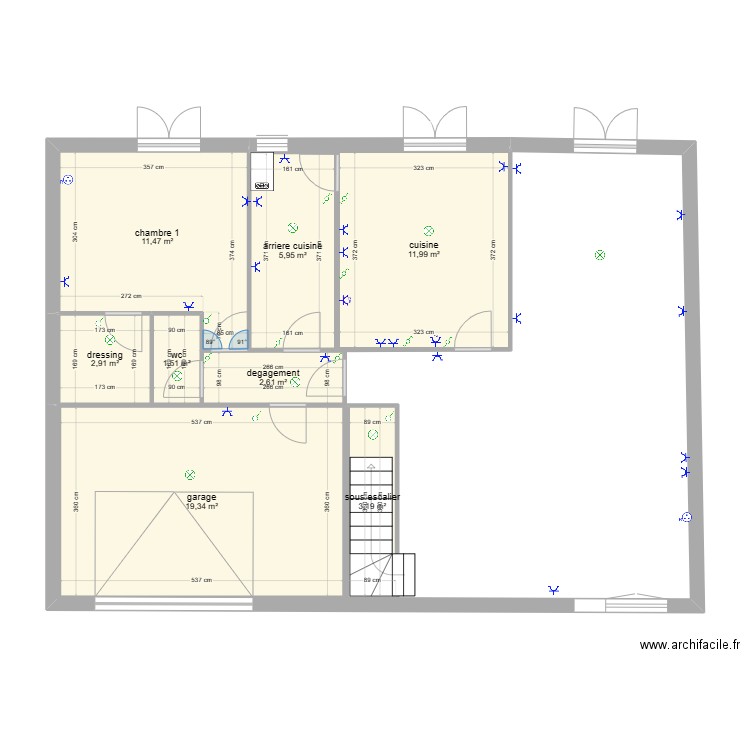 maison. Plan de 8 pièces et 59 m2