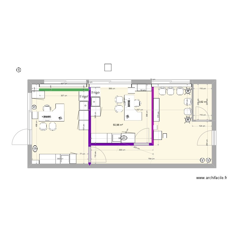 Plan Base Local Gaston NEW avec cloisons 4. Plan de 2 pièces et 54 m2