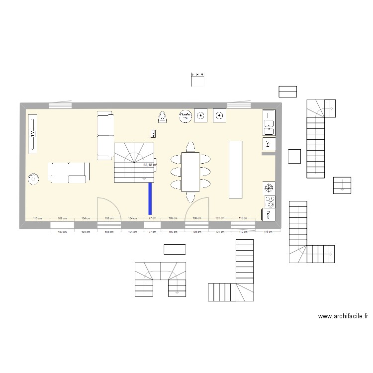 maison. Plan de 1 pièce et 58 m2