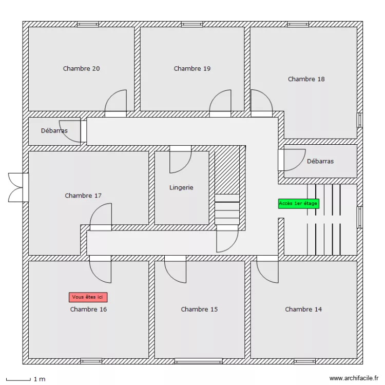 Auberge - 2e etage - Chambre 16. Plan de 