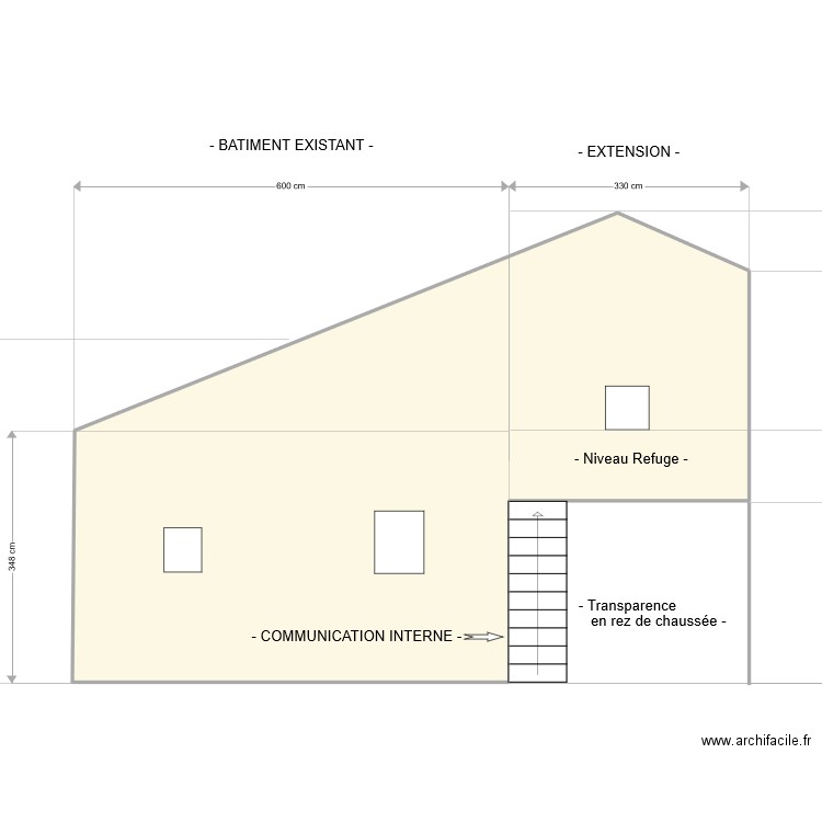 Brem essai 2 ETAT FUTUR Facade ouest. Plan de 1 pièce et 40 m2