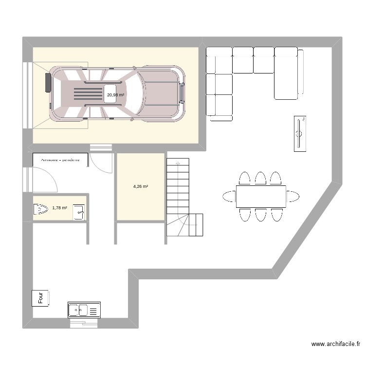 ahah1. Plan de 3 pièces et 27 m2