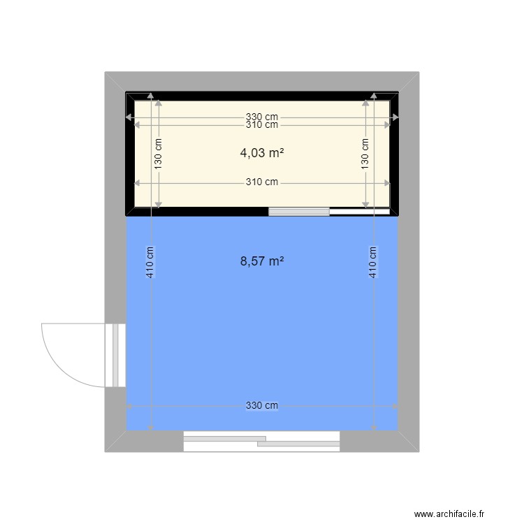 Salle d'eau + chambre. Plan de 2 pièces et 18 m2