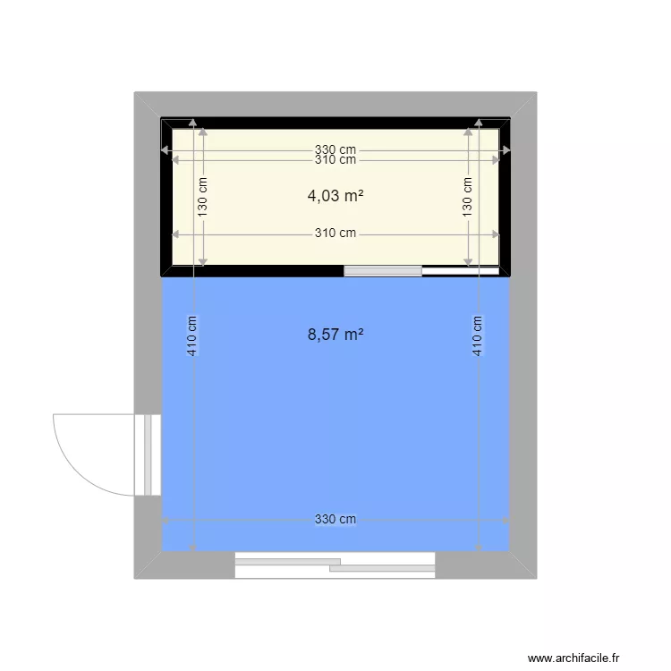 Salle d'eau + chambre. Plan de 