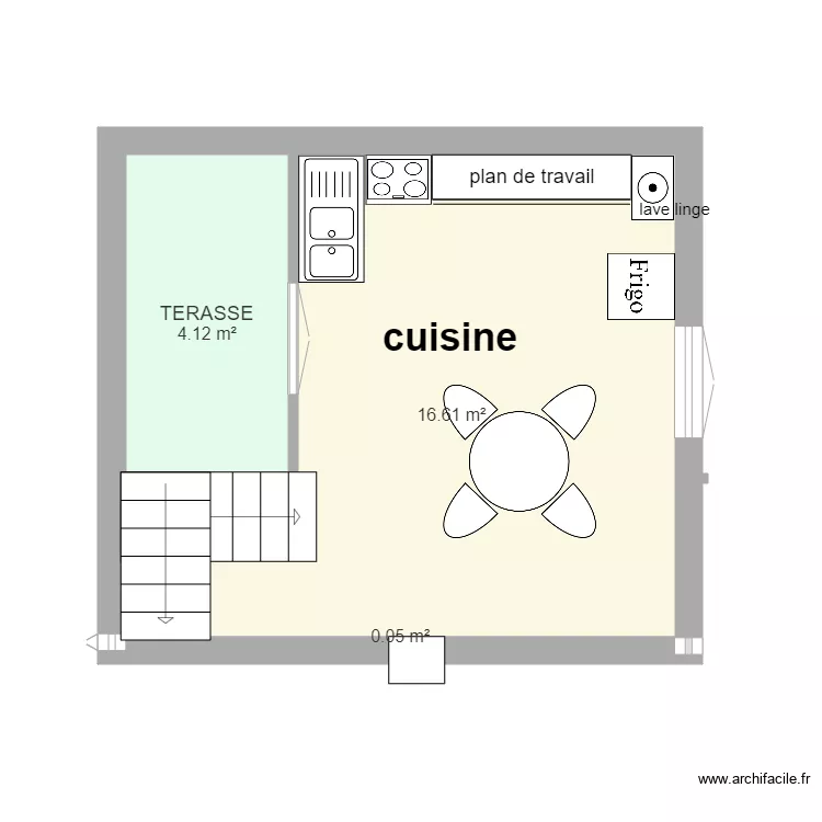 CUISINE en angle VERS LA TERRASSE. Plan de CUISINE en angle VERS LA TERRASSE. Plan de