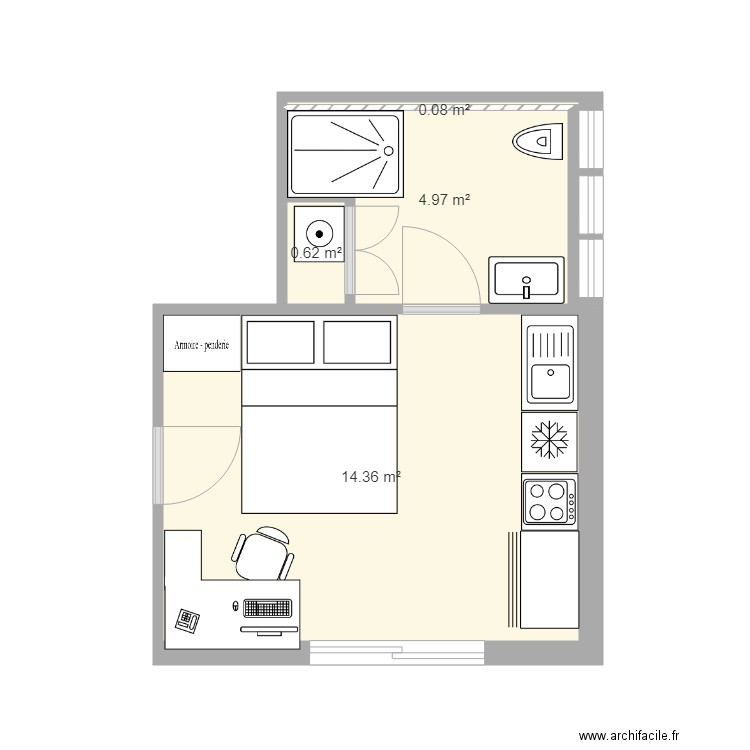 ludovic studio. Plan de 4 pièces et 20 m2