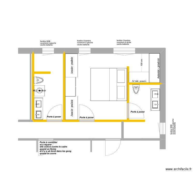 Plan SDB Chambre  Portes SAMSE. Plan de 0 pièce et 0 m2