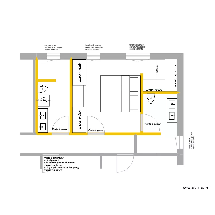 Plan SDB Chambre  Portes SAMSE. Plan de 0 pièce et 0 m2